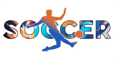 Withe Arkaplanındaki Ayrı Metin SOCCER - Hedef Amaçlı Bir Erkek Çekiminin Renk Simgesi Silueti