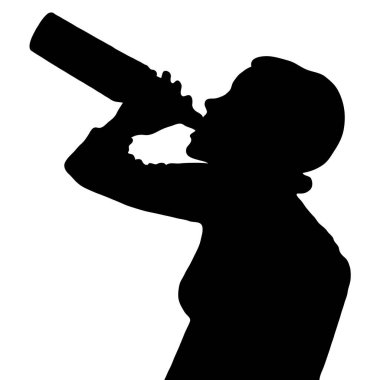 Teen Girl Silhouette Drinking Alcohol from Bottle    clipart