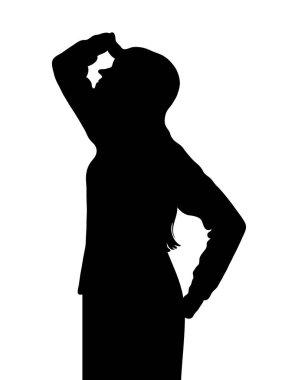 Yan profil portresi genç bir kızın silüeti yukarı bakıyor el koruyucu gözlerle. 