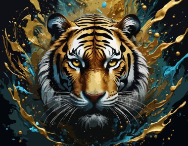 Vibrant Modern Art - Ethereal Fierce Tiger Face clipart