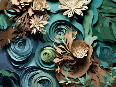 3D Paper Sculpture of Floral Motives in Artistic Mixed Media Expression clipart