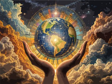 Artistic Representation of Stewardship with Hands Holding Globe clipart