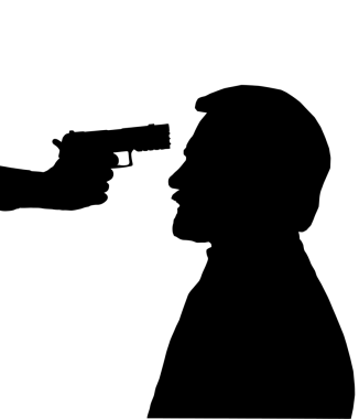 Kafasına silahı olan adam silüeti