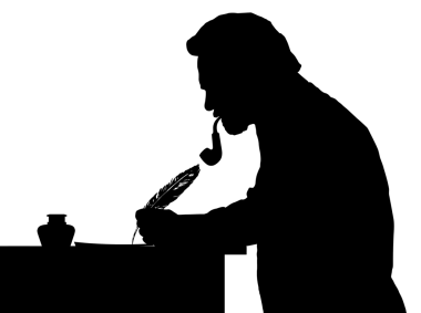 Vintage tüy ile yazma boru ile sakallı bir adam silüeti