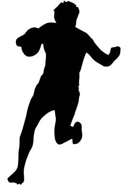 Spor siluet - Rugby Runner engelleme izole siyah görüntü beyaz arka plan üzerinde