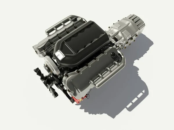 白い背景に車のエンジン 3Dレンダリング — ストック写真
