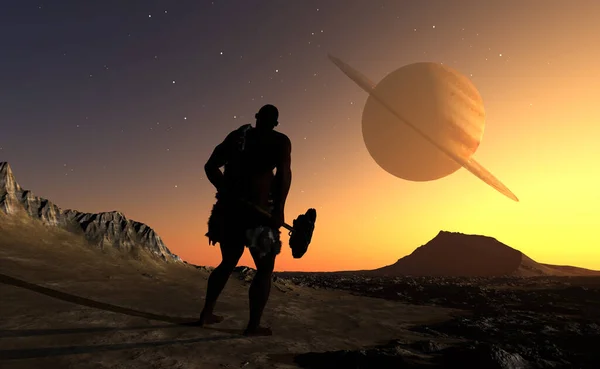 Первісна Людина Пустелі Тлі Планети Рендеринг — стокове фото