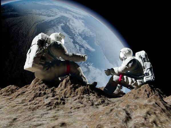 The astronaut on the background of the planet "Elemen ts of this image furnished by NASA",3d render