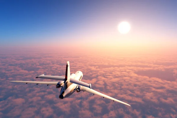 雲の上の旅客機 3Dレンダリング — ストック写真