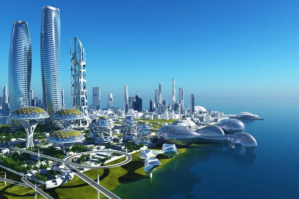 Future City Pantai Render — Stok Foto
