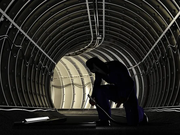 労働者のシルエット 溶接機 のレンダリング — ストック写真