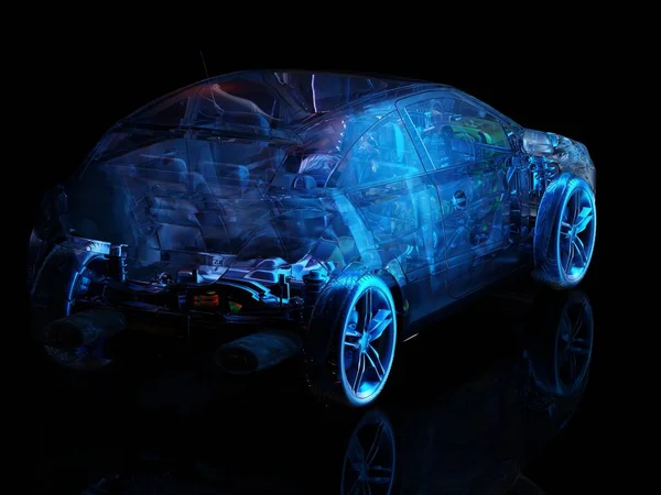 図面の背景にあるモデル車 3Dレンダリング — ストック写真
