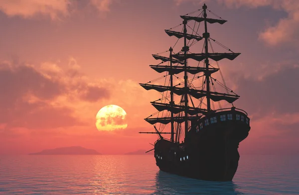 Oldtimer Segelboot Meer Bei Sonnenuntergang — Stockfoto