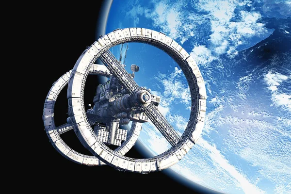 Космический Корабль Фоне Планеты Elemen Image Furnished Nasa Render — стоковое фото