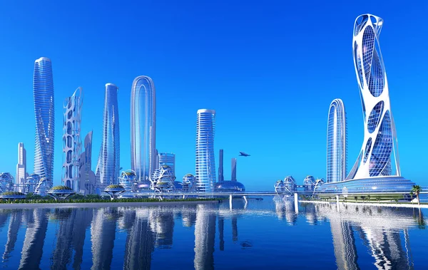 近代都市の眺め3Dレンダリング — ストック写真