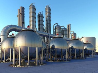 Gökyüzündeki fabrika tüpleri, 3D görüntüleme.