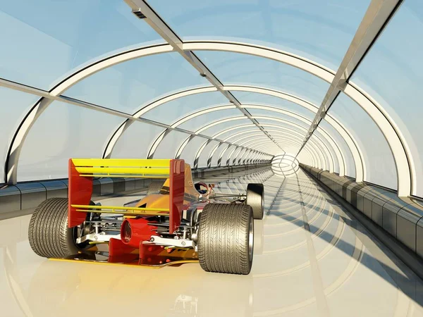 Racing Cars Glass Tunnels Render — Stock Photo, Image
