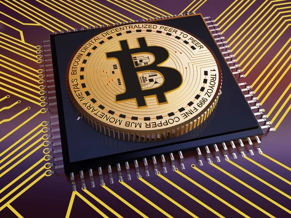 Bitcoin Münzen Auf Dem Chipbrett Render — Stockfoto