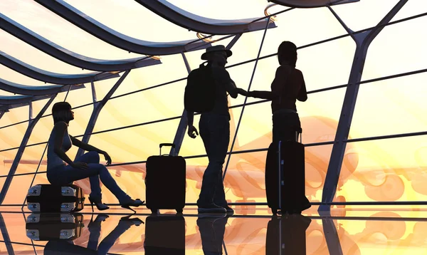 Люди Біля Вікна Аеропорту Рендеринг — стокове фото