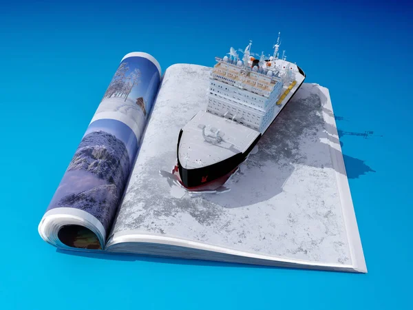 模拟大海 杂志上的破冰船3D渲染 — 图库照片