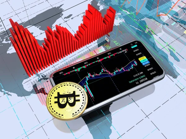 Bitcoin Chart Phone White Background Render — Stock Photo, Image