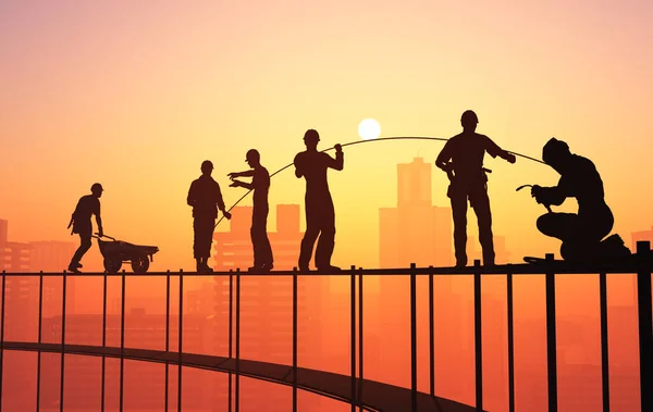 Silhouette Workers Background Sky Render — Stock Photo, Image