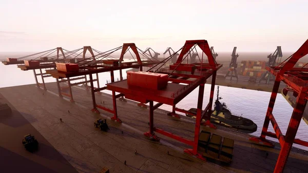 Pemandangan Atas Pelabuhan Kargo Render — Stok Foto