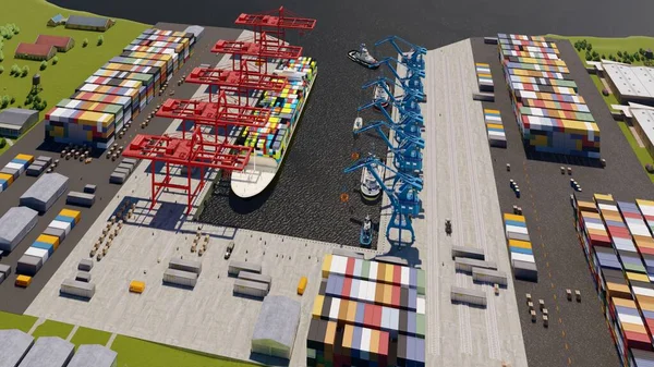 貨物港のトップビュー 3Dレンダリング — ストック写真