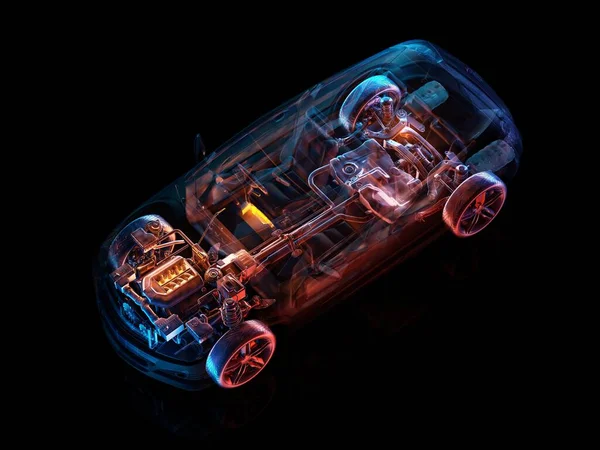 黑色底座上的模型汽车 3D渲染 — 图库照片
