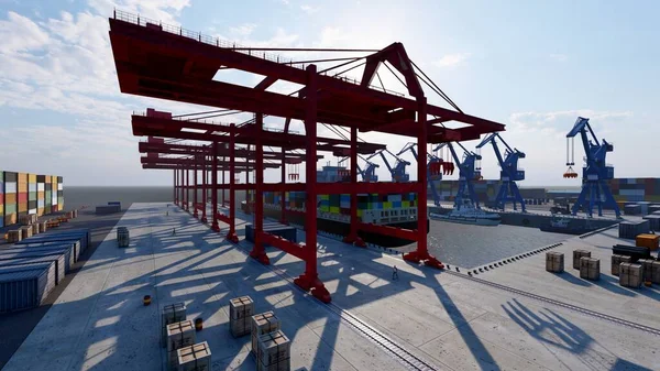 Top View Cargo Port Render — Stock Photo, Image