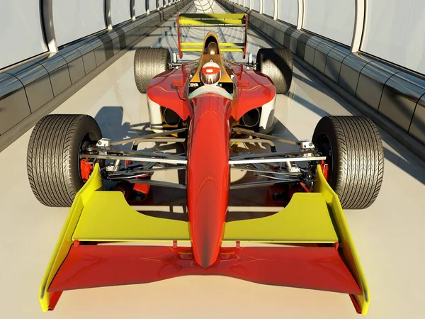 Závodní Automobily Skleněné Tunely Vykreslení — Stock fotografie