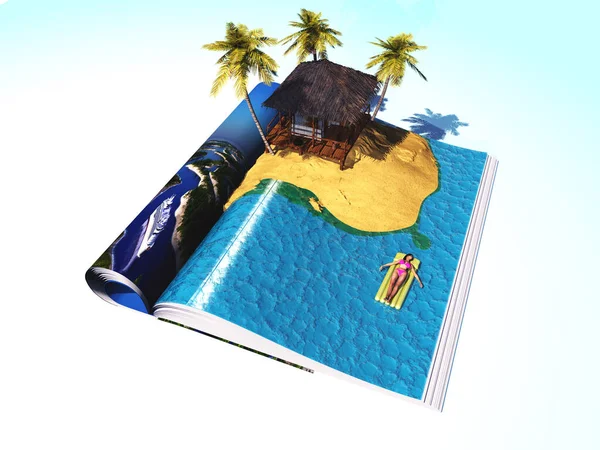 Vacances Sur Île Dans Magazine Rendu — Photo