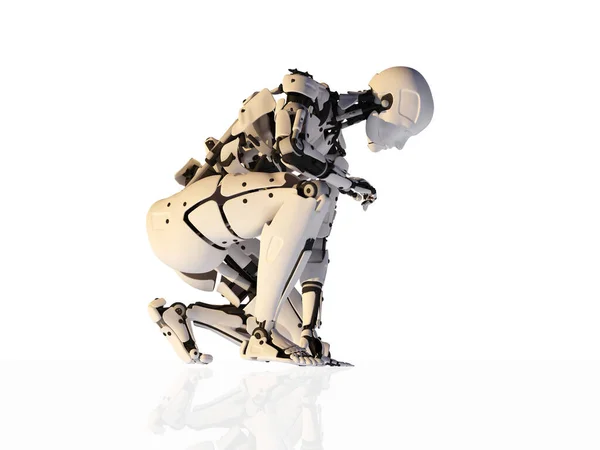 Ρομπότ Λευκό Φόντο Καθιστούν — Φωτογραφία Αρχείου