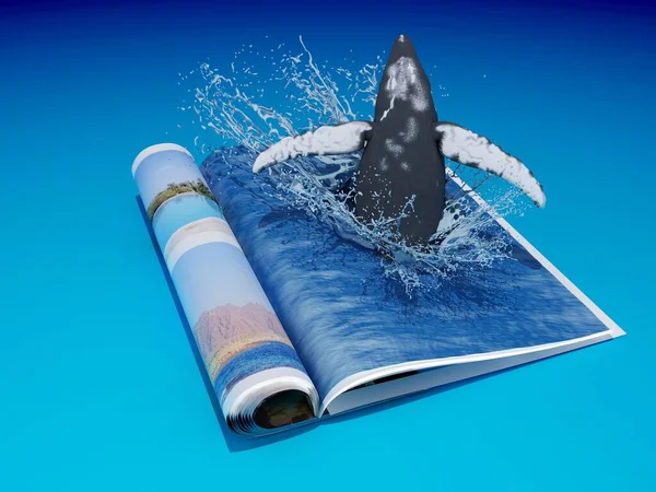 Whale Swims Water Magazine Render — Stock Photo, Image