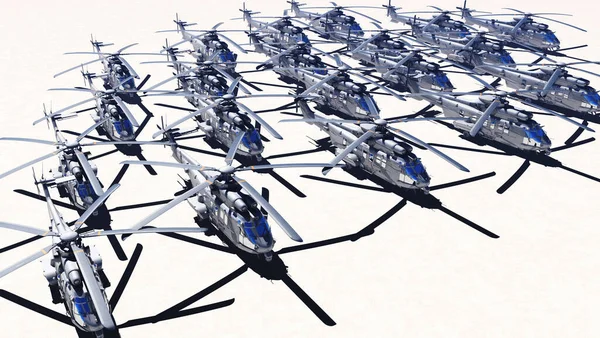 Grupo Helicópteros Militares Render — Fotografia de Stock