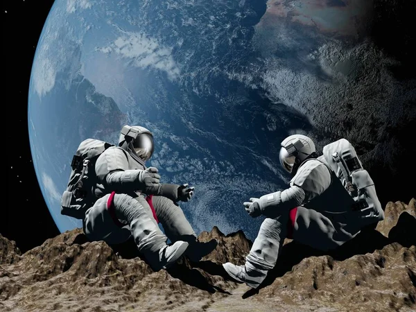 Grupo Astronautas Están Planeta Renderizar Elemen Esta Imagen Proporcionada Por —  Fotos de Stock