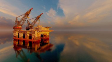 Bir inşaat istasyonu deniz..., 3d render