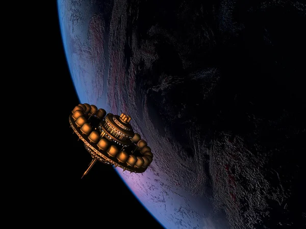 Διαστημόπλοιο Στο Βάθος Του Πλανήτη Render Στοιχεία Αυτής Της Εικόνας — Φωτογραφία Αρχείου