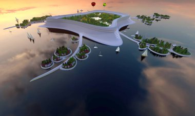 Sudaki şehir, 3D görüntüleme.