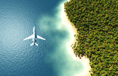 Arka planda bir manzara, 3D render yolcu uçak