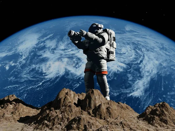 Astronauta Con Una Macchina Fotografica Sul Pianeta Elementi Questa Immagine — Foto Stock