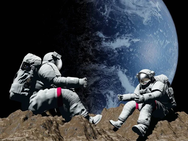 Gruppo Astronauti Sono Sul Pianeta Rendere Elemen Questa Immagine Fornita — Foto Stock