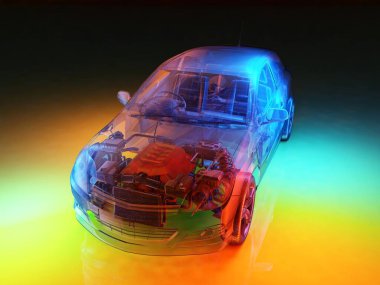 Renkli arka plan 33d çiziminde model arabalar.