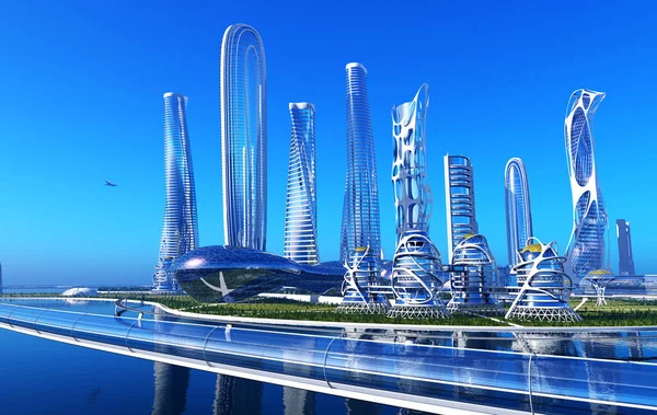 Future City Sulla Costa Rendering — Foto Stock