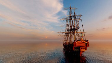 Denizde yelken açan klasik yelkenli.