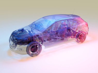 Beyaz arkaplanda cam otomatik... 3D görüntüleme