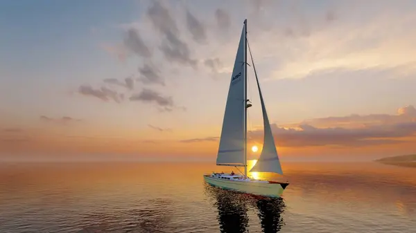在海景背景下的游艇 3D渲染 — 图库照片