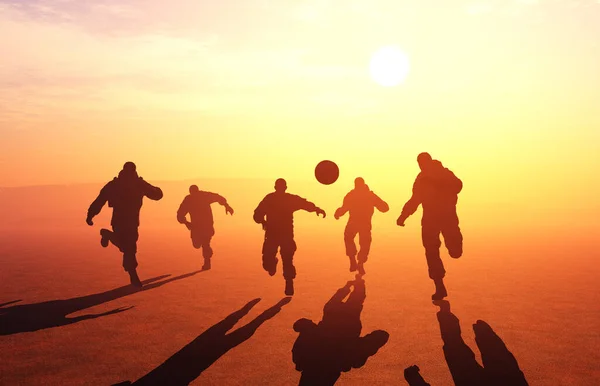 Group of people running at dawn., 3d render