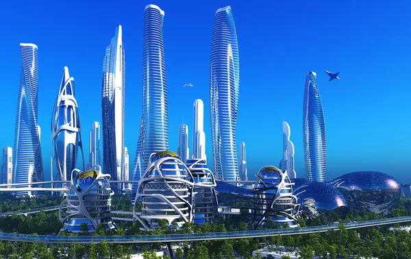 Future City Sulla Costa Rendering — Foto Stock