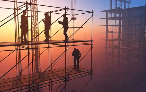 Silhouette of the workers on a background of the sky ,3d render